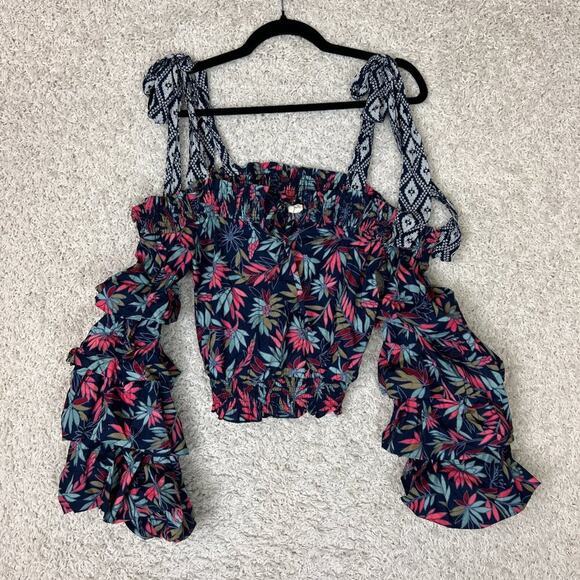 Tea & Cup Blouse Womens Medium Colorful Beach Aloha Vacation Resort Tropical - Picture 1 of 10